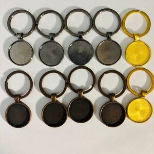10 Various Keychain Blanks in Black, Silver, and Gold, NWT